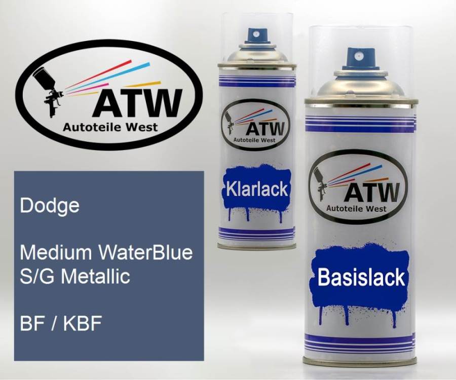 Dodge, Medium WaterBlue S/G Metallic, BF / KBF: 400ml Sprühdose + 400ml Klarlack - Set, von ATW Autoteile West.